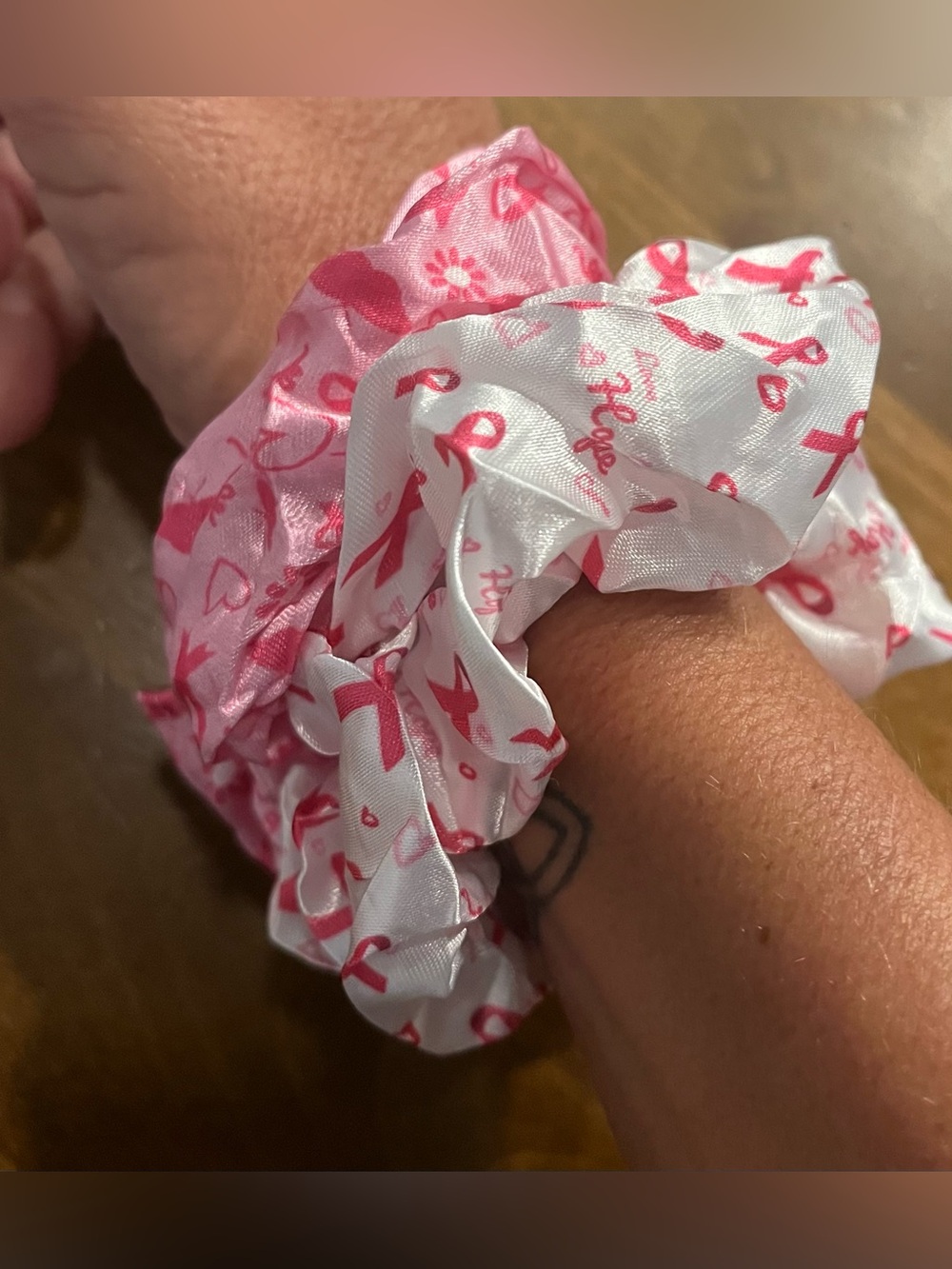 QTY 5 Pink Ribbon Satin Scrunchie Bundle Breast Cancer Awareness NEW